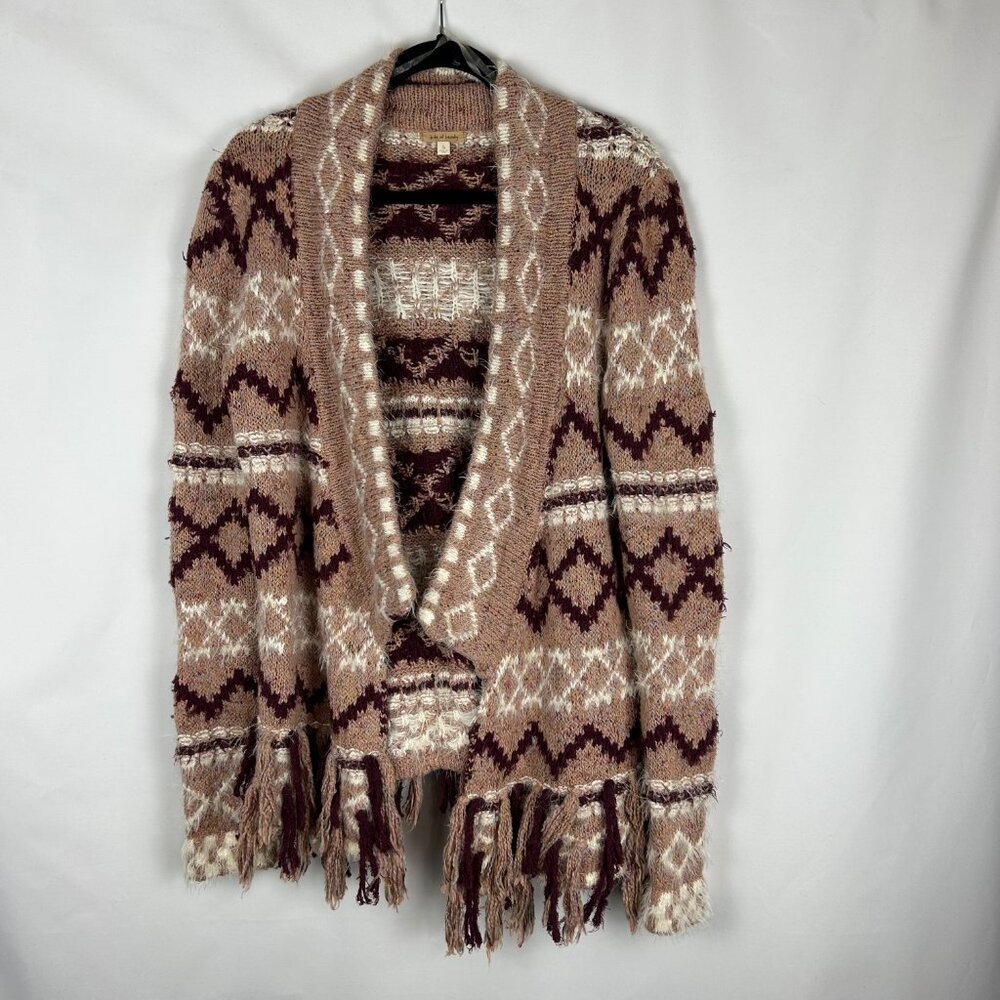 Bits of Beauty Women's Cotton Blend Boho Tassel Wrap Cardigan Sz:L